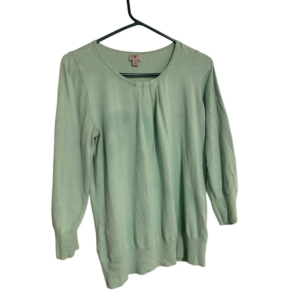 Worthington Womens Top Size L Long Sleeve Pleated‎ Neckline Green Knit Sweater